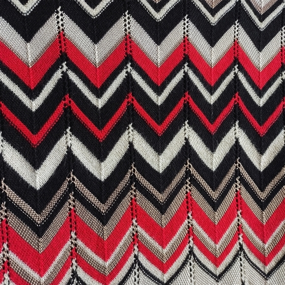 White House Black Market Black White Red Chevron Knit Sweater Cardigan Boho Sz L - Picture 8 of 10